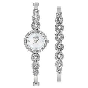 NWT Badgley Mischka Ba/1405svst Women's 20mm Crystal Accent Watch Bracelet Set